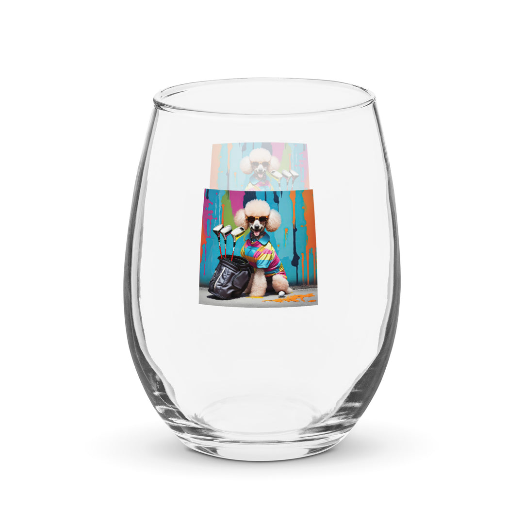 Poodle Golfer- Stemless Wine Glass v4