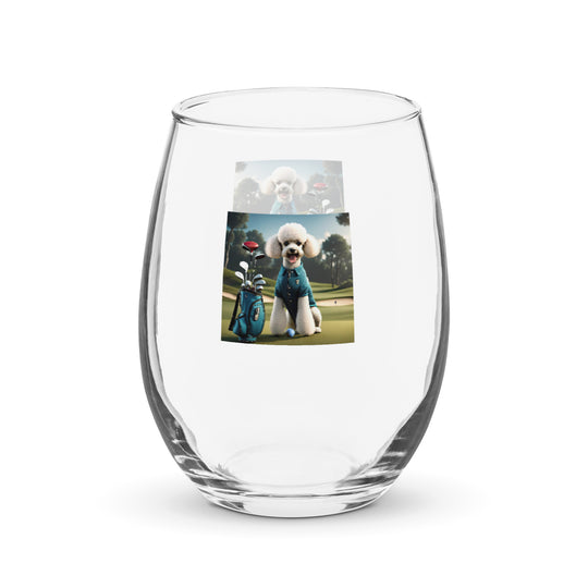 Poodle Golfer- Stemless Wine Glass