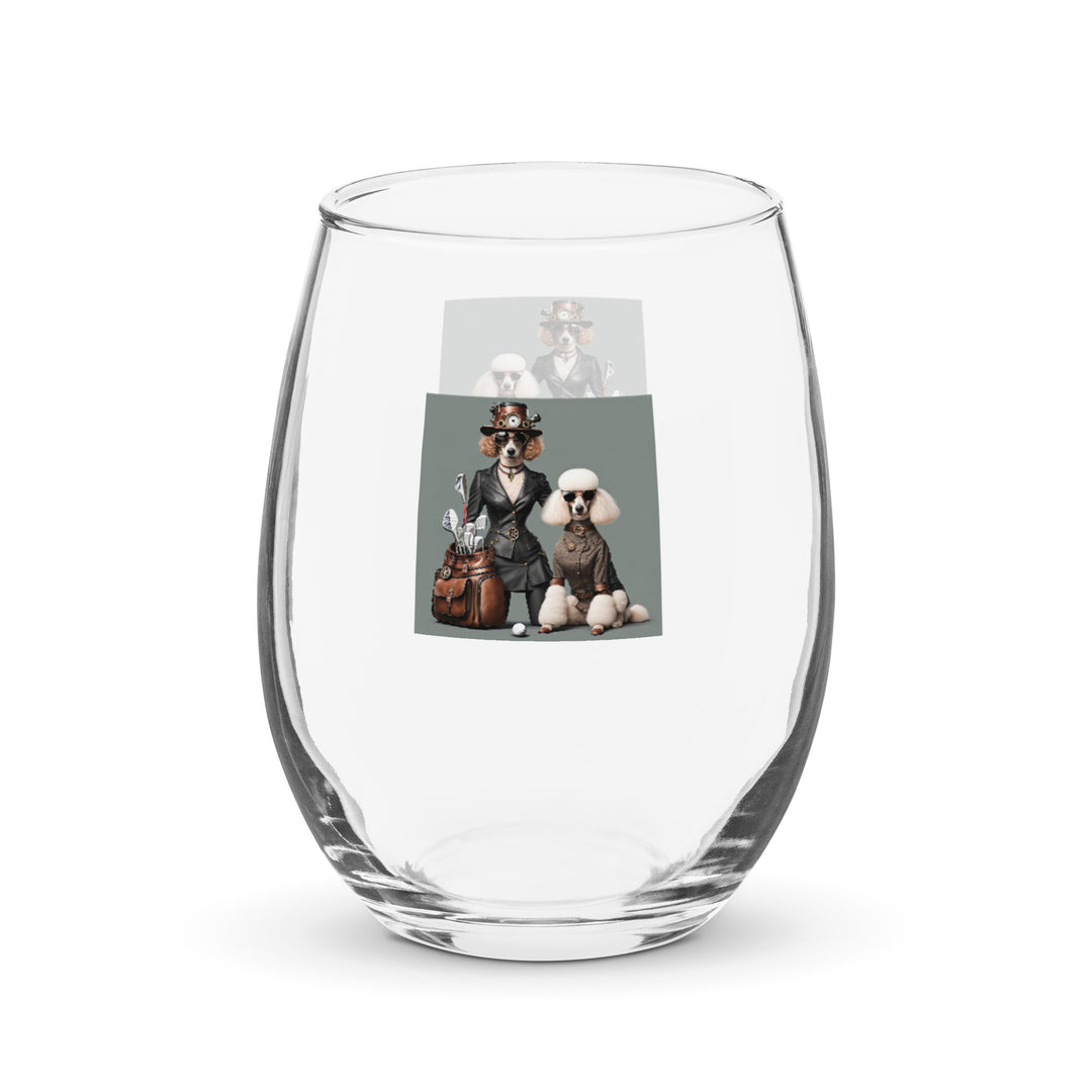 Poodle Golfer- Stemless Wine Glass v2