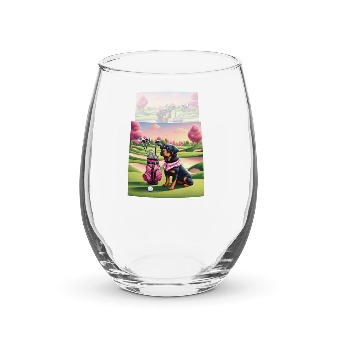 Rottweiler Golfer- Stemless wine glass