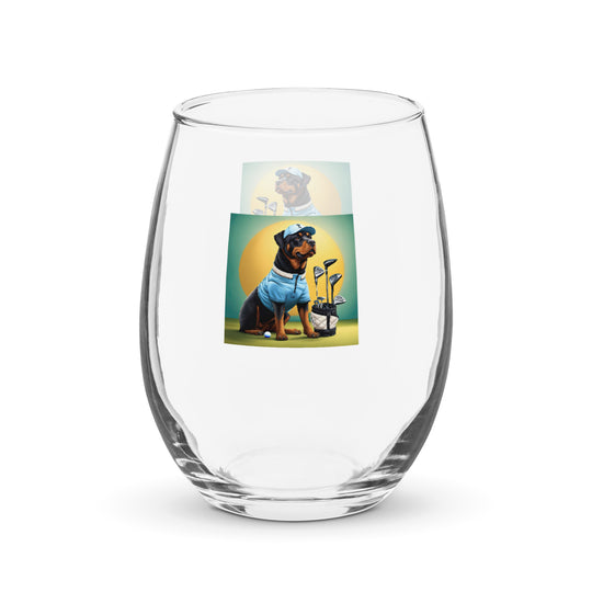 Rottweiler Golfer- Stemless wine glass v2