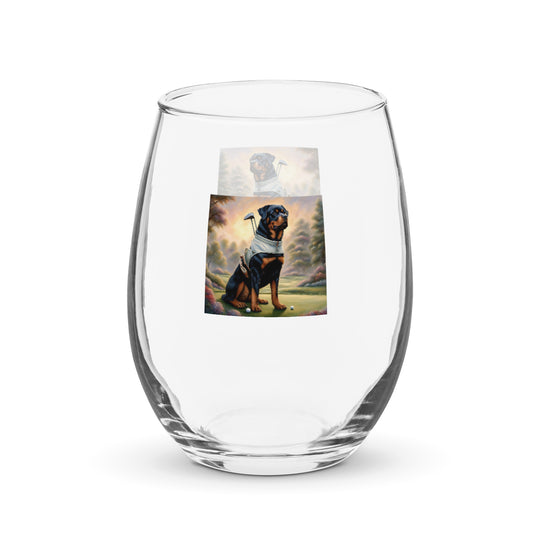 Rottweiler Golfer- Stemless wine glass v3