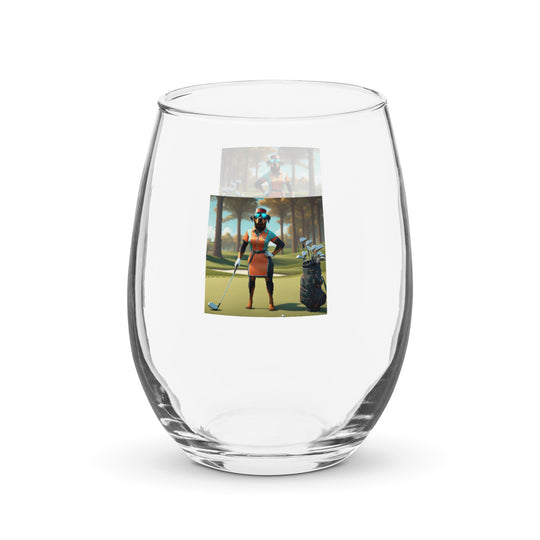 Rottweiler Golfer- Stemless wine glass v4