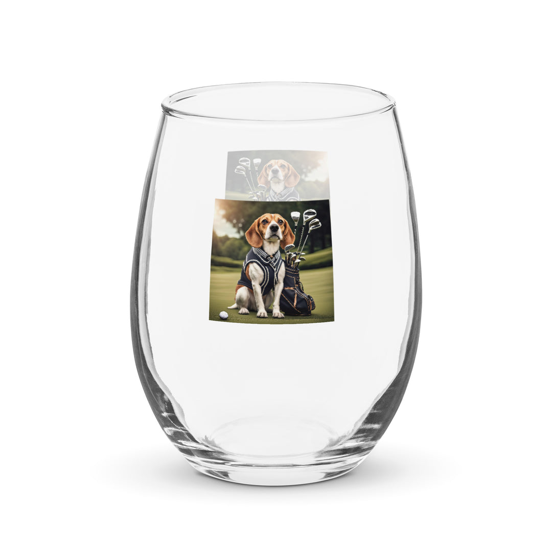 Beagle Golfer- Stemless wine glass