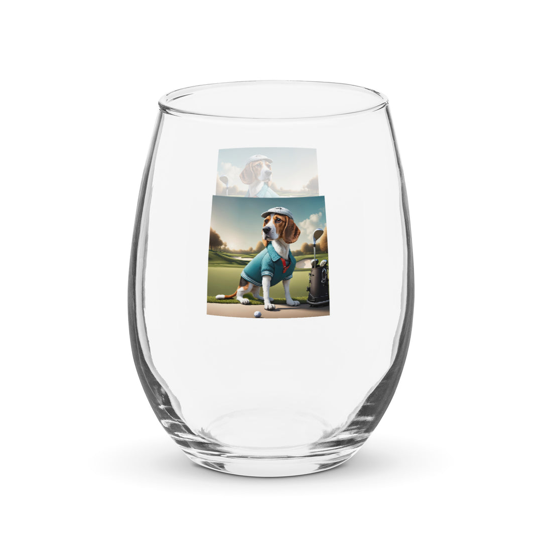 Beagle Golfer- Stemless wine glass v2