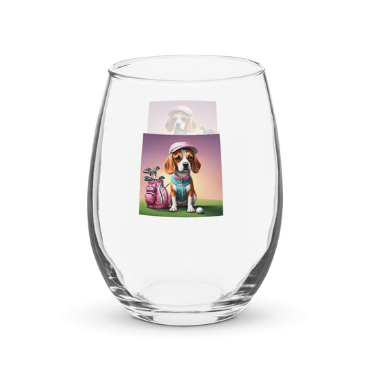 Beagle Golfer- Stemless wine glass v3