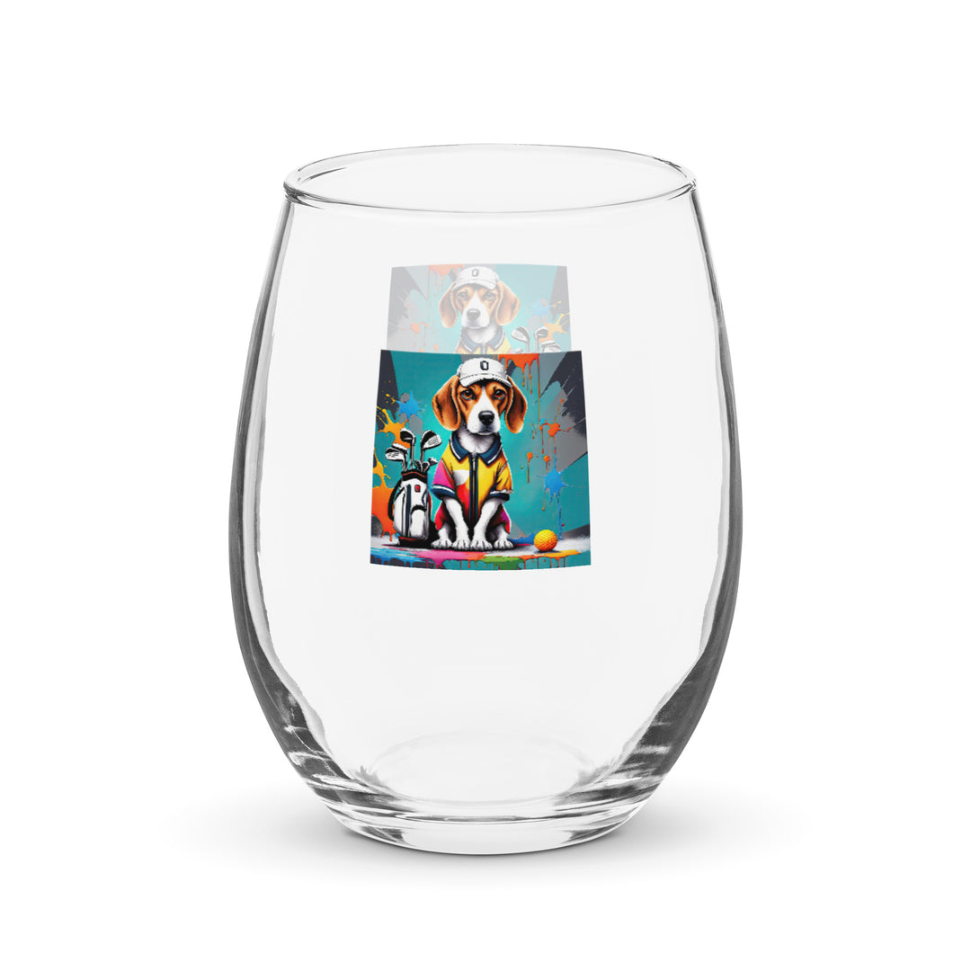 Beagle Golfer- Stemless wine glass v4