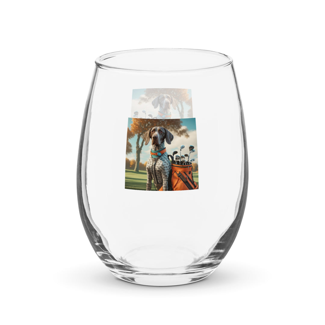 German Shorthaired Pointer Golfer- Stemless wine glass