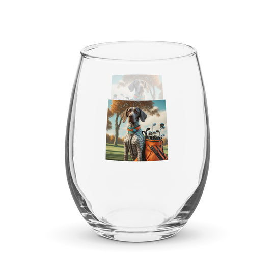 German Shorthaired Pointer Golfer- Stemless wine glass