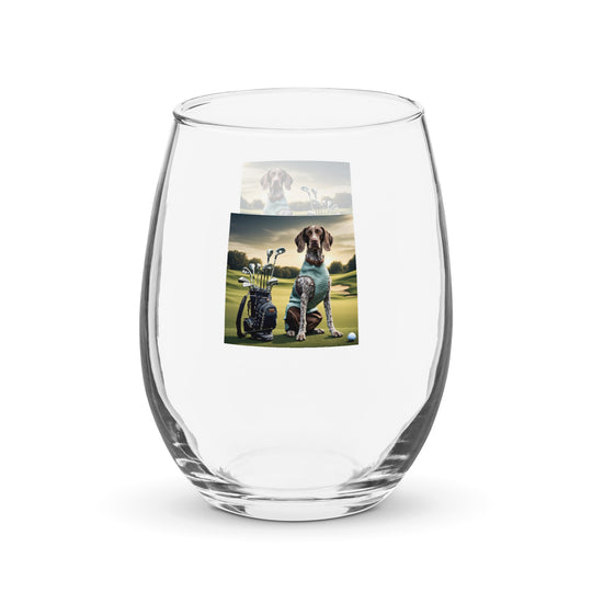 German Shorthaired Pointer Golfer- Stemless wine glass v2