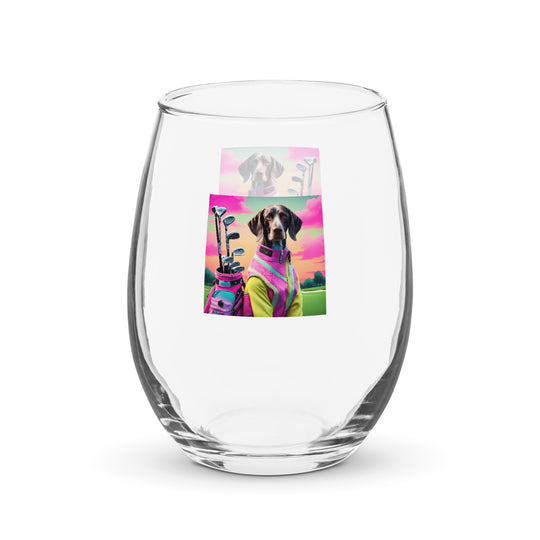 German Shorthaired Pointer Golfer- Stemless wine glass v3