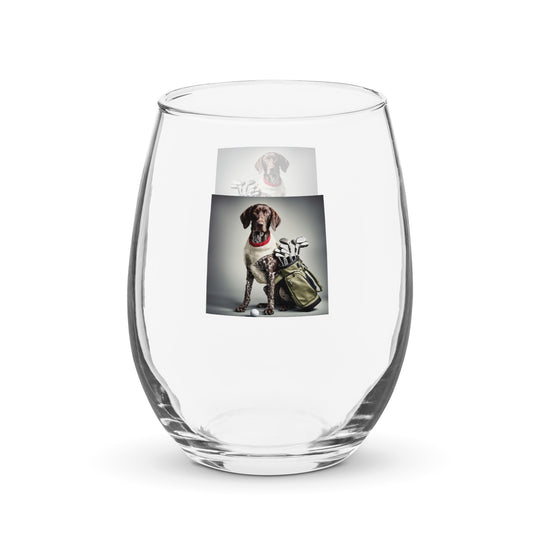 German Shorthaired Pointer Golfer- Stemless wine glass v4