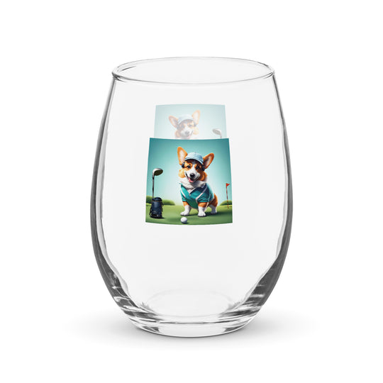 Pembroke Welsh Corgi Golf- Stemless wine glass