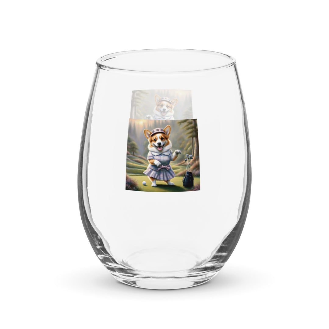 Pembroke Welsh Corgi Golf- Stemless wine glass v2