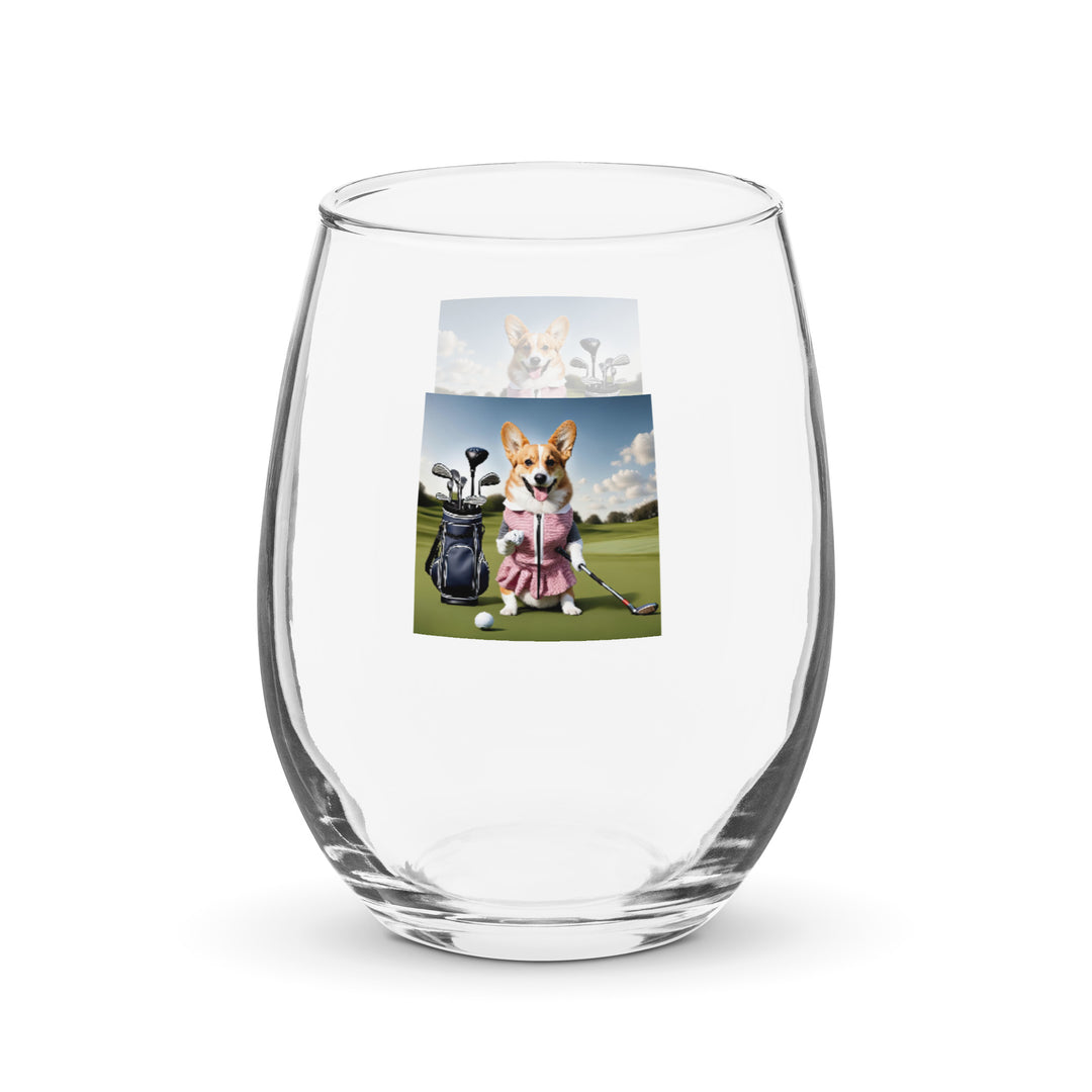 Pembroke Welsh Corgi Golf- Stemless wine glass v5