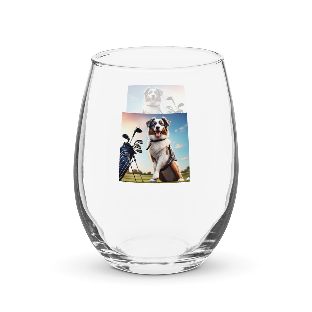 Australian Shepherd Golfer- Stemless wine glass