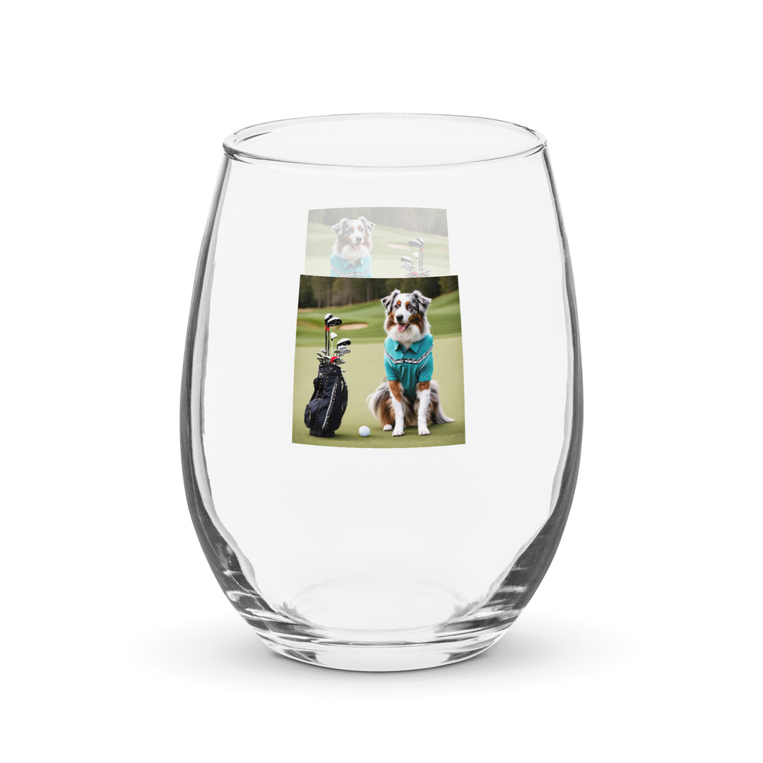 Australian Shepherd Golfer- Stemless wine glass v4