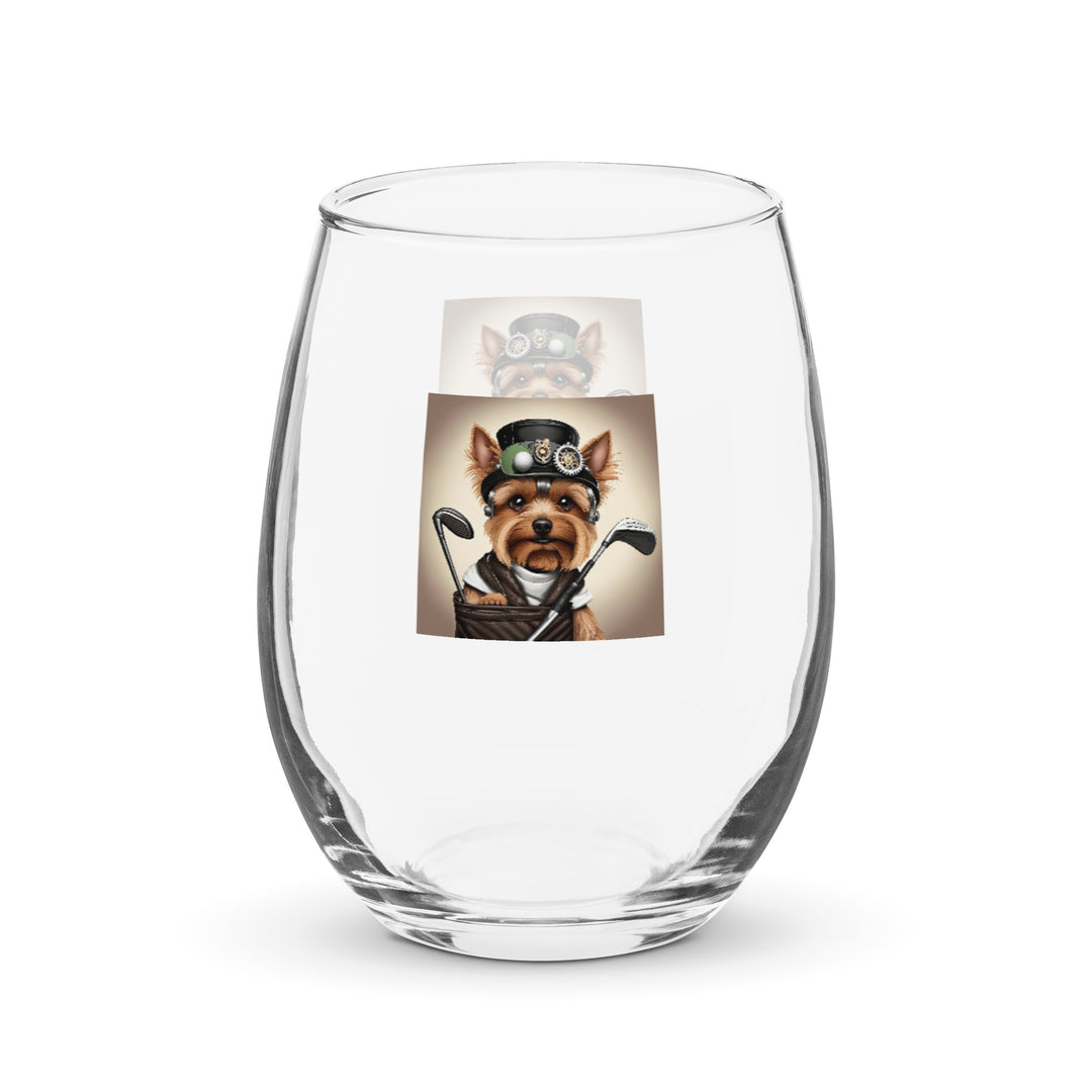 Yorkshire Terrier Golfer- Stemless wine glass v3