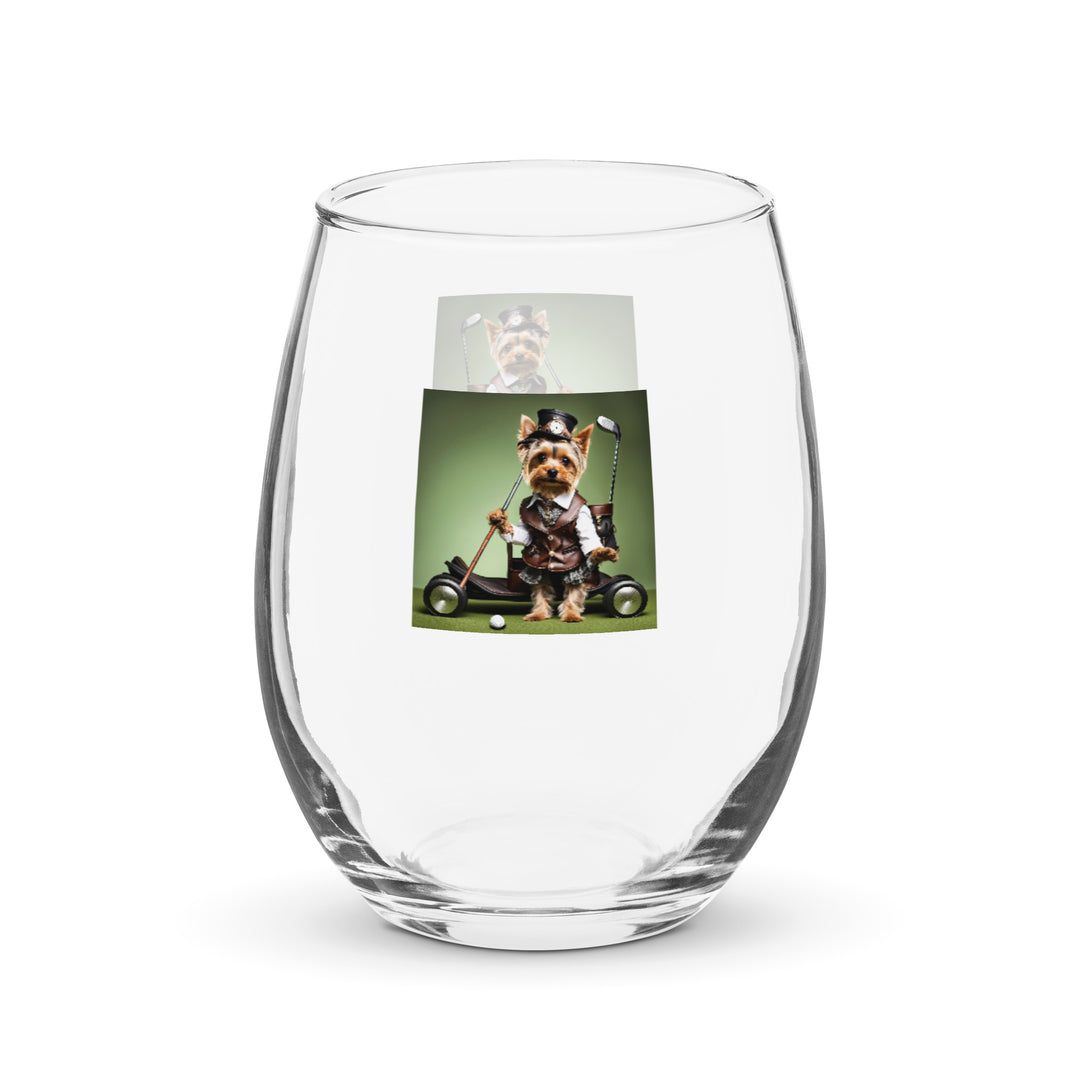 Yorkshire Terrier Golfer- Stemless wine glass v4