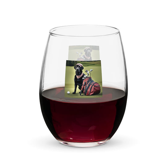 Golden Retriever Golfer- Stemless wine glass