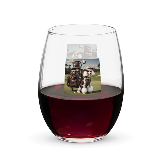 Poodle Golfer- Stemless Wine Glass v3