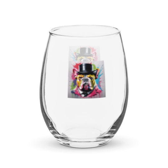 Bulldog Golfer- Stemless wine glass