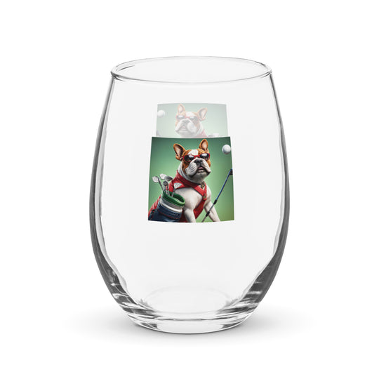 Bulldog Golfer- Stemless wine glass v2