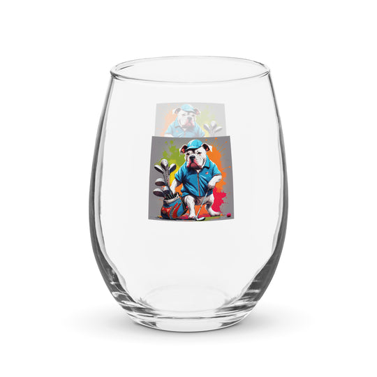 Bulldog Golfer- Stemless wine glass v3