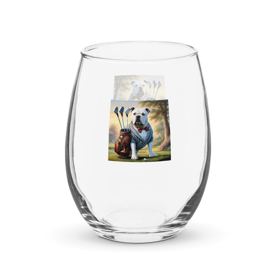 Bulldog Golfer- Stemless wine glass v4