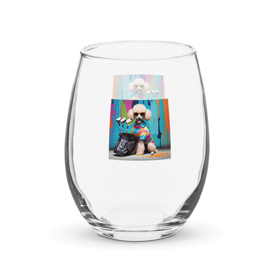 Poodle Golfer- Stemless Wine Glass v4