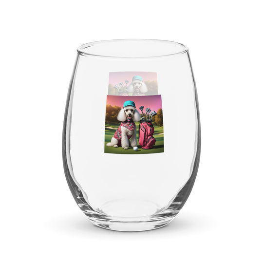 Poodle Golfer- Stemless Wine Glass v5