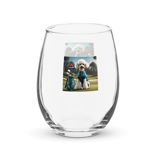 Poodle Golfer- Stemless Wine Glass