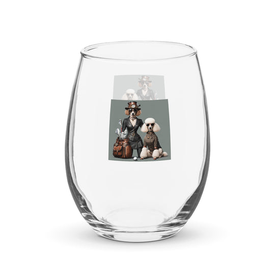 Poodle Golfer- Stemless Wine Glass v2