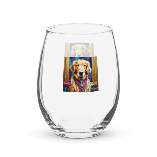 Golden Retriever- Stemless wine glass v4