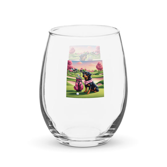 Rottweiler Golfer- Stemless wine glass