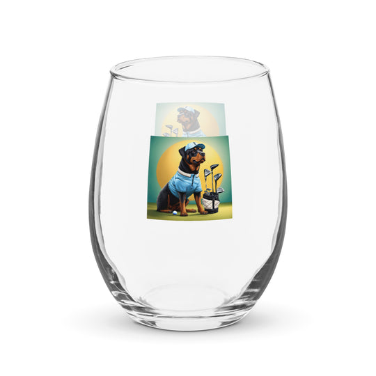 Rottweiler Golfer- Stemless wine glass v2