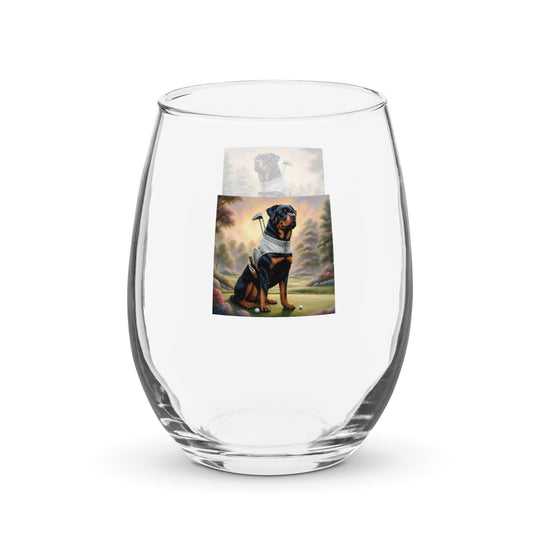 Rottweiler Golfer- Stemless wine glass v3