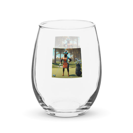 Rottweiler Golfer- Stemless wine glass v4