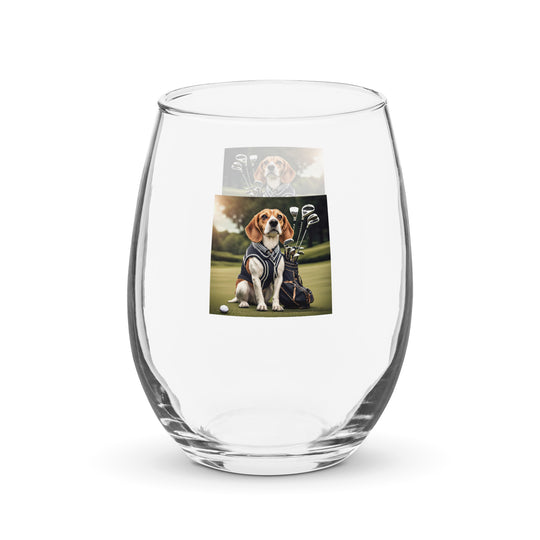 Beagle Golfer- Stemless wine glass