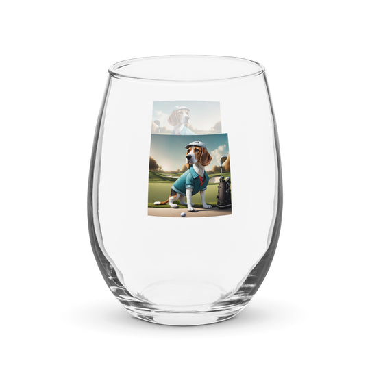 Beagle Golfer- Stemless wine glass v2