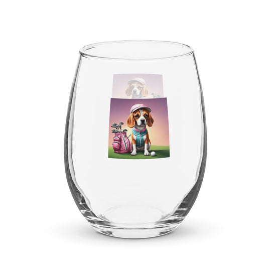 Beagle Golfer- Stemless wine glass v3