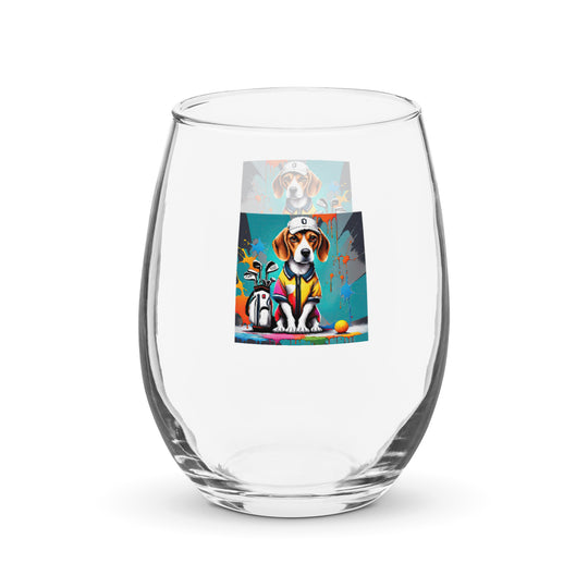 Beagle Golfer- Stemless wine glass v4