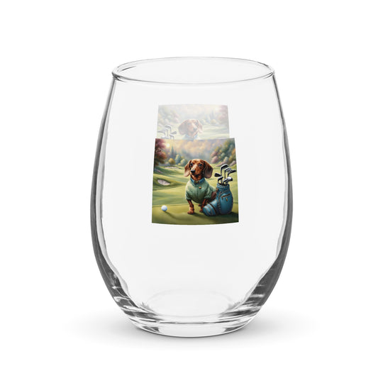 Dachshund Golfer- Stemless Wine Glass