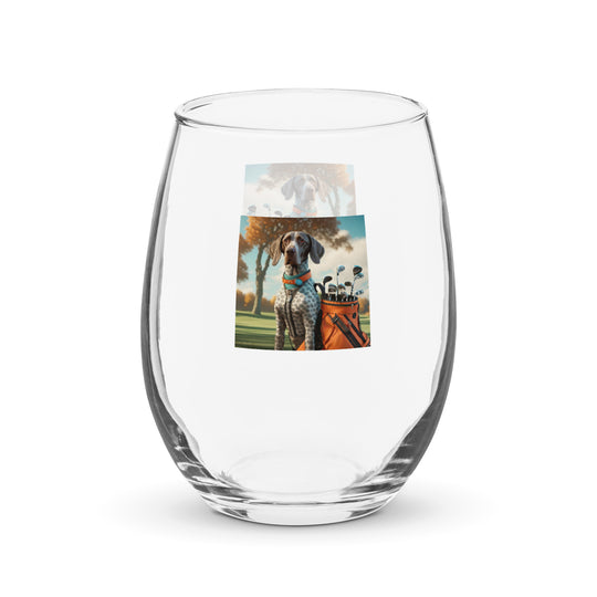 German Shorthaired Pointer Golfer- Stemless wine glass