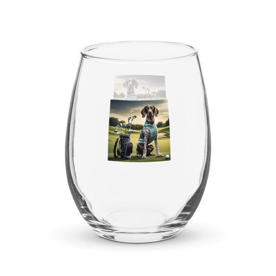 German Shorthaired Pointer Golfer- Stemless wine glass v2