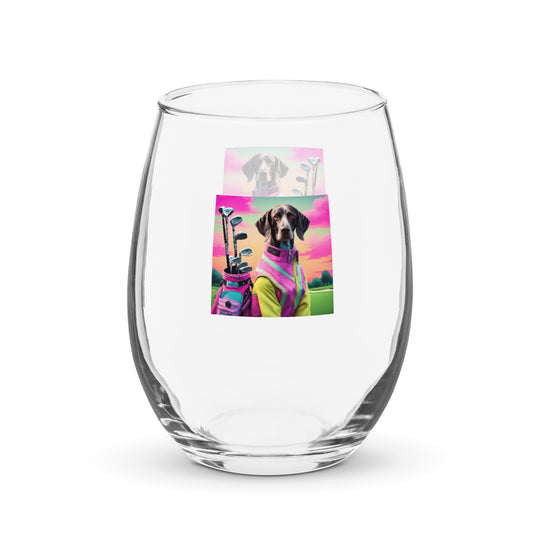 German Shorthaired Pointer Golfer- Stemless wine glass v3