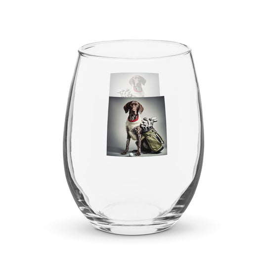 German Shorthaired Pointer Golfer- Stemless wine glass v4