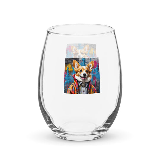 Pembroke Welsh Corgi- Stemless wine glass v5