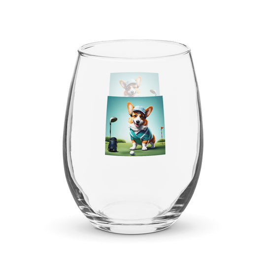 Pembroke Welsh Corgi Golf- Stemless wine glass