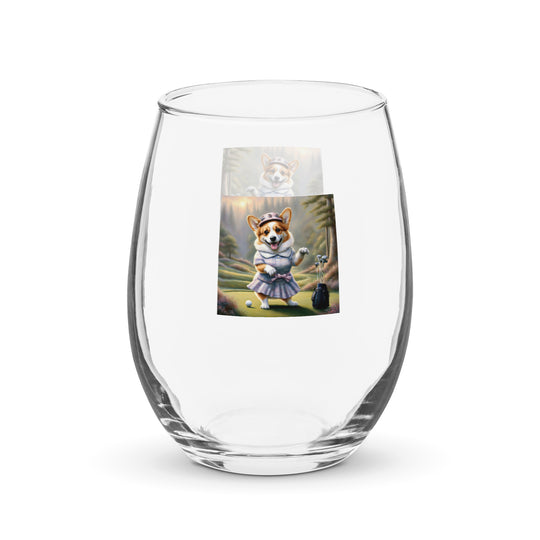 Pembroke Welsh Corgi Golf- Stemless wine glass v2